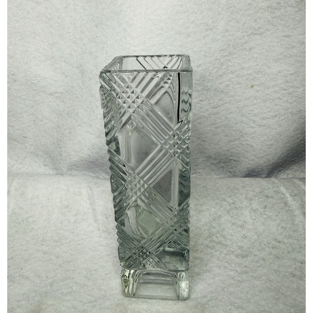Vintage Avon Fostoria 1980 Crystal Bud Vase Clear Glass Crosshatch 6